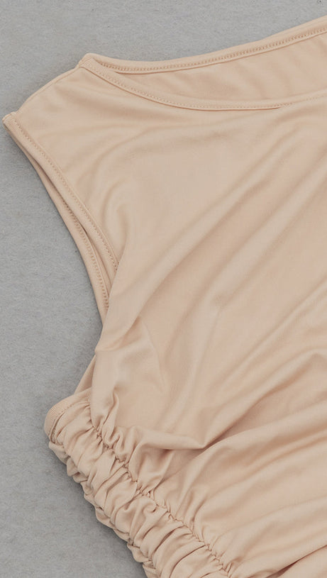 RUCHED RUFFLES SPLIT BODYCON MAXI DRESS