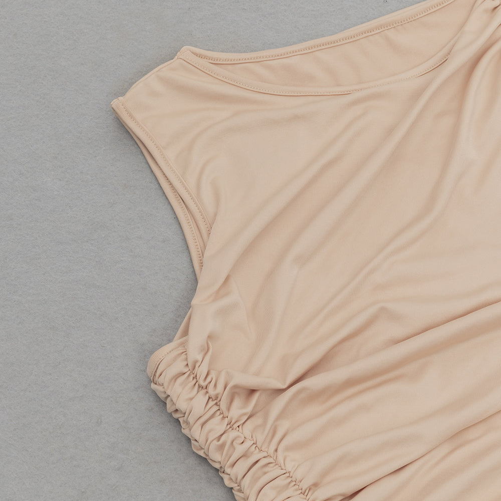 Gerafftes, figurbetontes Maxikleid mit Schlitz 