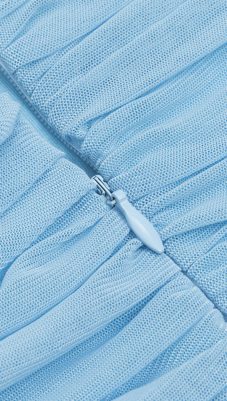 ONE-SHOULDER FLORAL RUCHED MINI DRESS IN BLUE