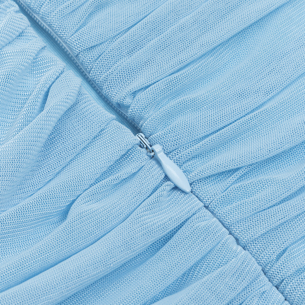 ONE-SHOULDER-MINIKLEID MIT FLORALEM RÜSCHEN IN BLAU