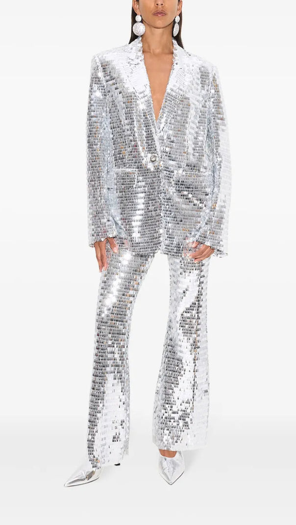 AIIZIE SEQUIN-EMBELLISHED TROUSERS BLAZER SET IN SILVER - product image