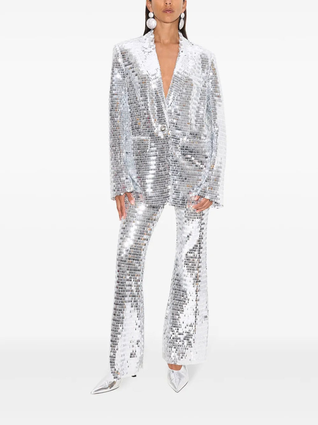 SEQUIN-EMBELLISHED TROUSERS BLAZER SET IN SILVER