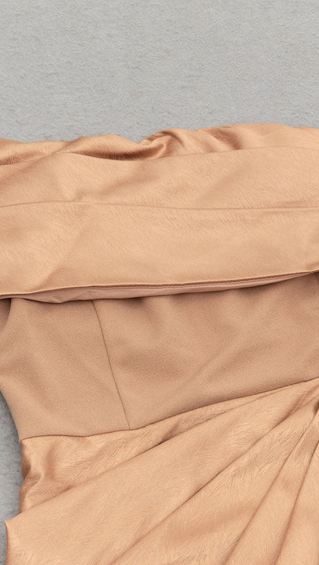 DRAPED RUCHED ONE SHOULDER MIDI DRESS