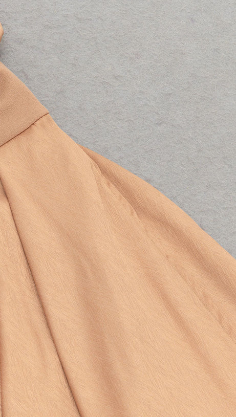 DRAPED RUCHED ONE SHOULDER MIDI DRESS