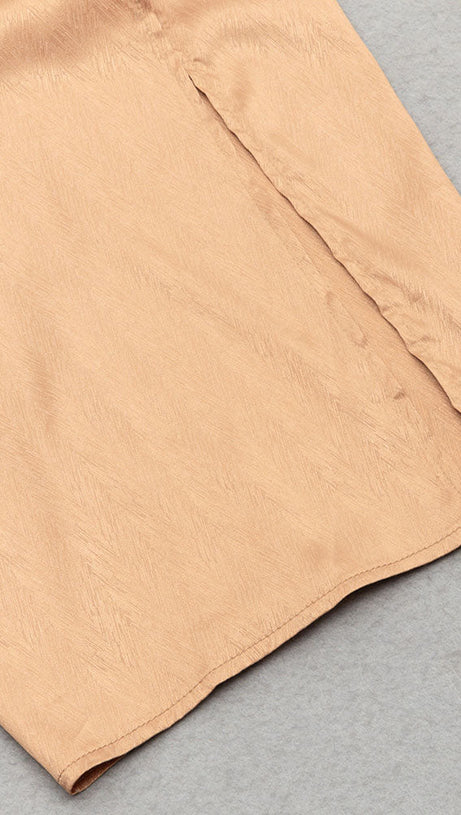 DRAPED RUCHED ONE SHOULDER MIDI DRESS