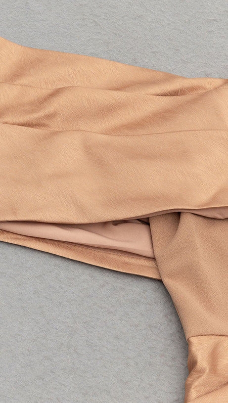 DRAPED RUCHED ONE SHOULDER MIDI DRESS