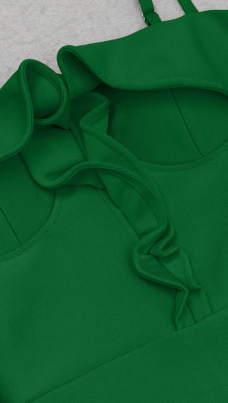 RUFFLE TRIM MERMAID HEM BANDAGE DRESS