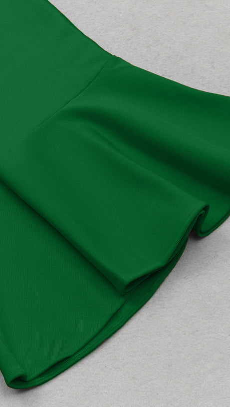 RUFFLE TRIM MERMAID HEM BANDAGE DRESS