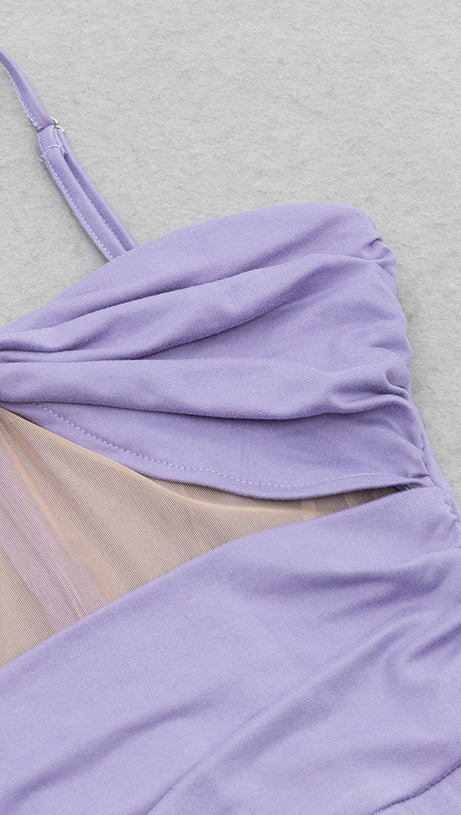 RUCHED CUT OUT RUFFLES SLIT CAMI DRESS