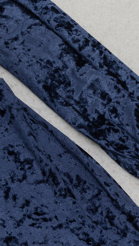 VELVET ONE-SHOULDER WRAPPED HIP MIDI DRESS