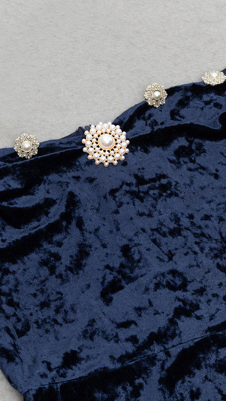 VELVET ONE-SHOULDER WRAPPED HIP MIDI DRESS