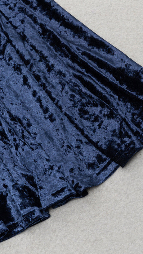 VELVET ONE-SHOULDER WRAPPED HIP MIDI DRESS