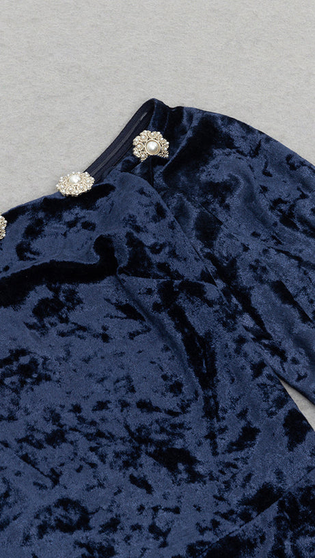 VELVET ONE-SHOULDER WRAPPED HIP MIDI DRESS