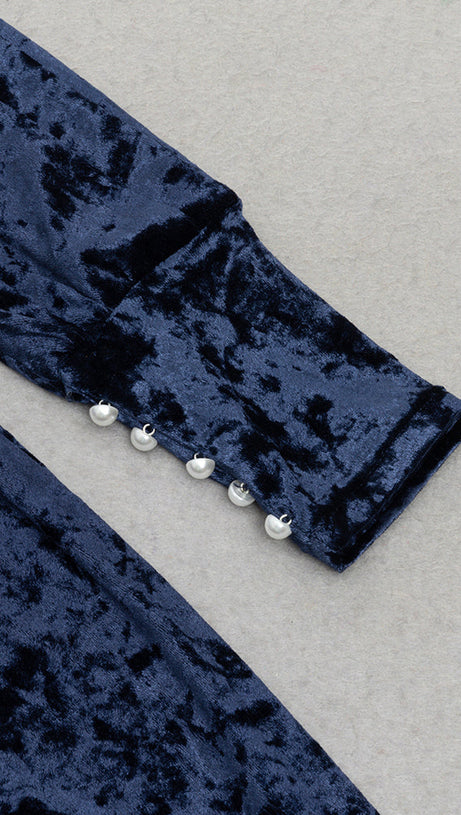 VELVET ONE-SHOULDER WRAPPED HIP MIDI DRESS