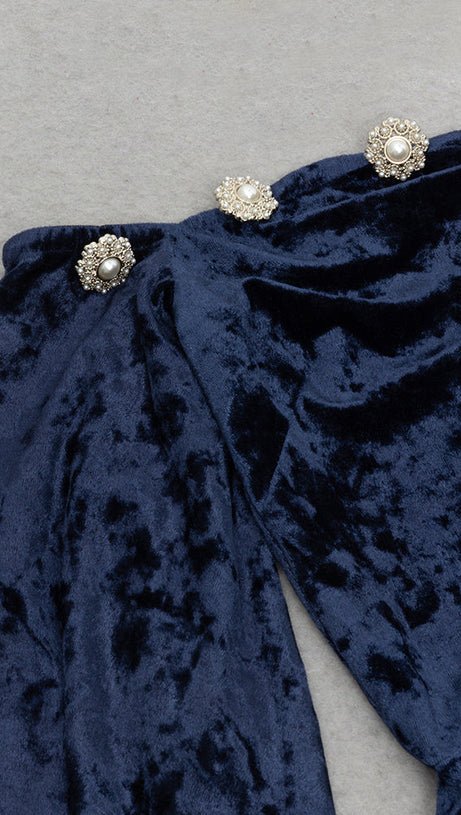 VELVET ONE-SHOULDER WRAPPED HIP MIDI DRESS