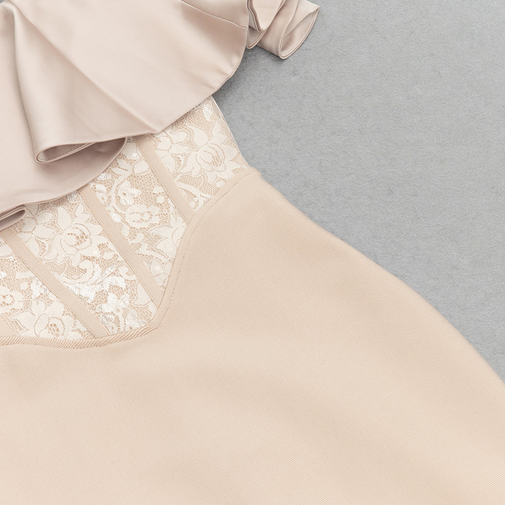 AIIZIE HALTER RUFFLE LACE CORSET MIDI DRESS NUDE - product image