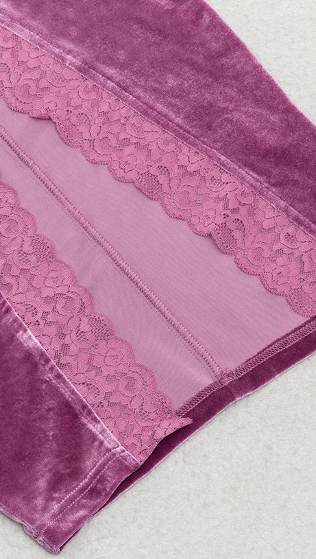 LACE CORSET MAXI VELVET DRESS PLUM