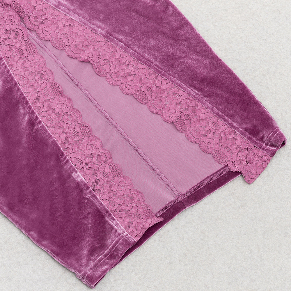 Maxi-Samtkleid mit Spitzenkorsett Pflaume 
