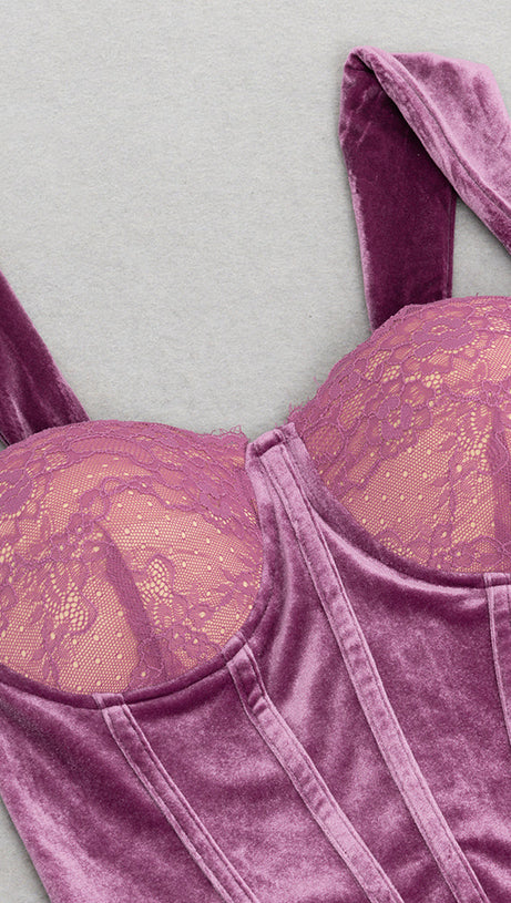 LACE CORSET MAXI VELVET DRESS PLUM