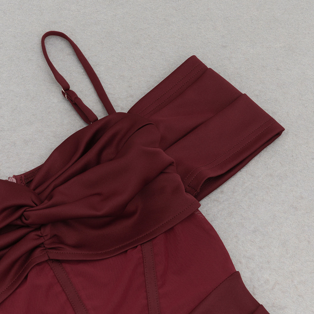 AIIZIE REGINA BURGUNDY HIGH SLIT RUCHED MAXI DRESS - product image
