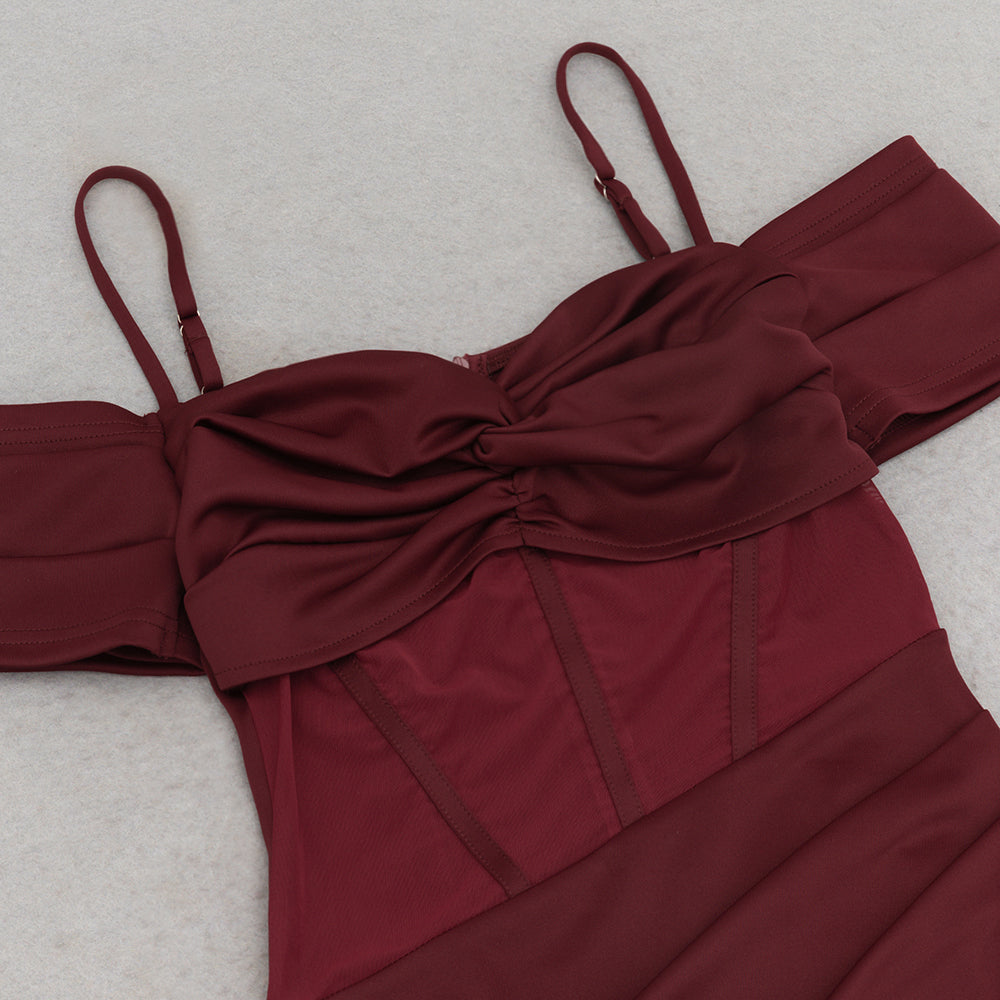 AIIZIE REGINA BURGUNDY HIGH SLIT RUCHED MAXI DRESS - product image
