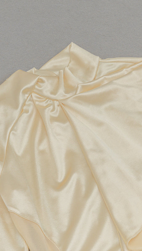 RAE CHAMPAGNE ONE-SHOULDER RUFFLE EMBELLISHED MAXI DRESS