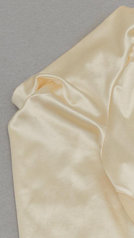 RAE CHAMPAGNE ONE-SHOULDER RUFFLE EMBELLISHED MAXI DRESS