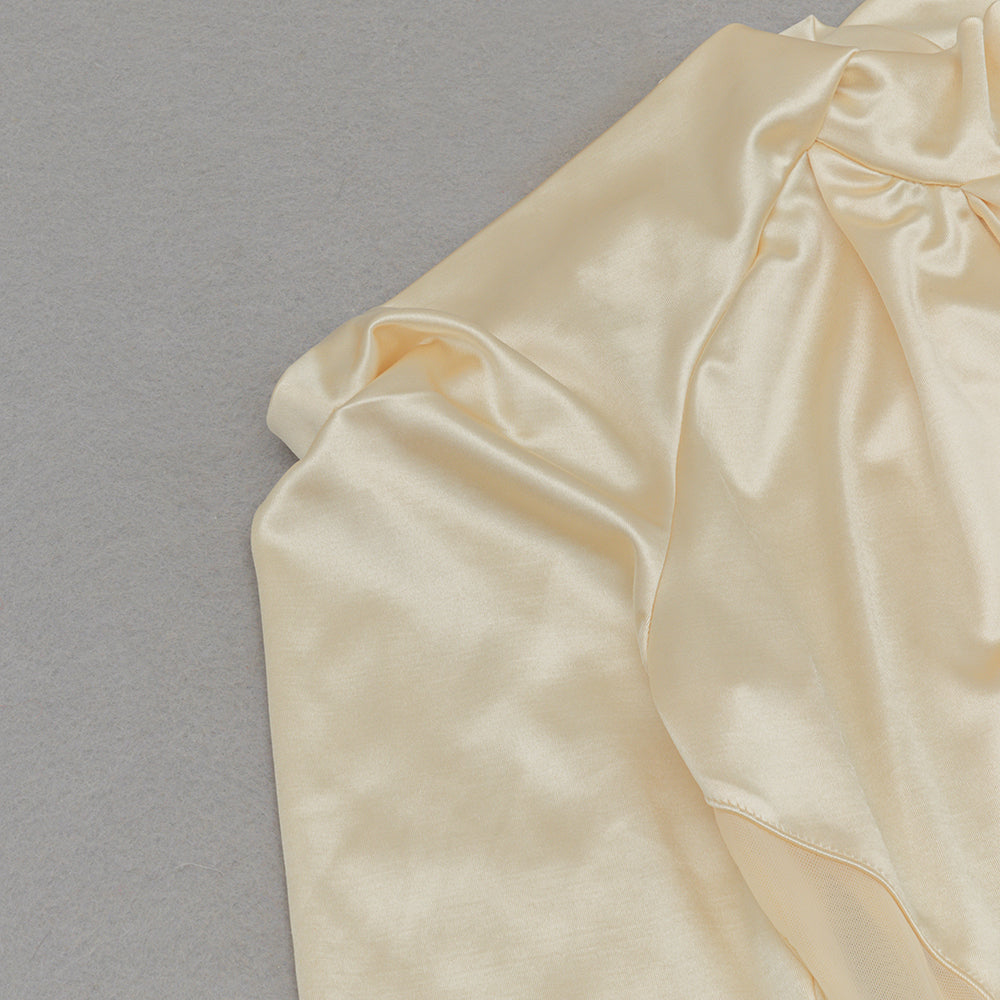 AIIZIE RAE CHAMPAGNE ONE-SHOULDER RUFFLE EMBELLISHED MAXI DRESS - product image