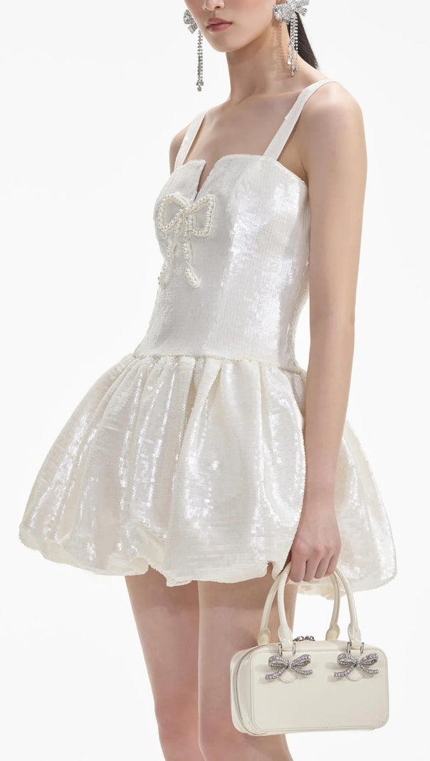 AIIZIE CREAM SEQUIN BOW MINI DRESS - product image
