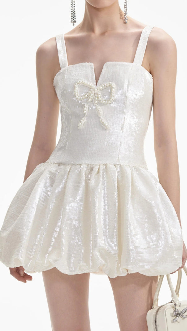 AIIZIE CREAM SEQUIN BOW MINI DRESS - product image