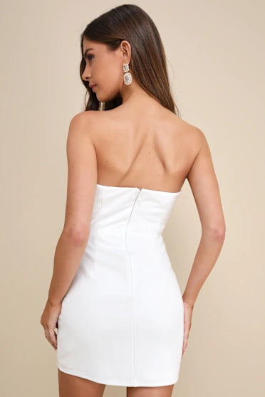 WHITE STRAPLESS BODYCON MINI DRESS