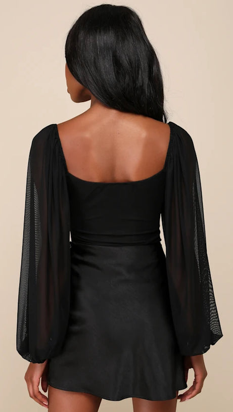 LONG SLEEVE LACE BUSTIER BODYSUIT IN BLACK