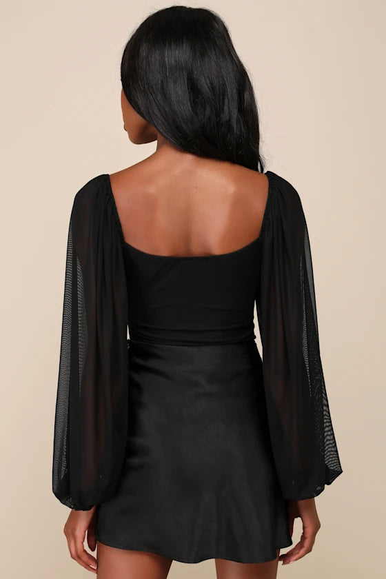 AIIZIE LONG SLEEVE LACE BUSTIER BODYSUIT IN BLACK - product image