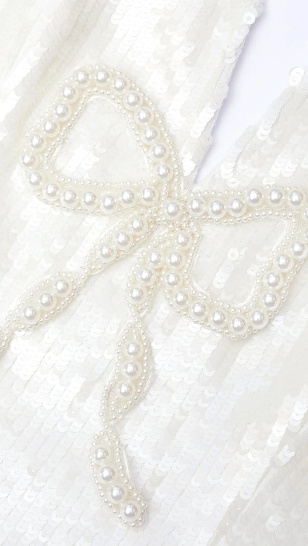 AIIZIE CREAM SEQUIN BOW MINI DRESS - product image