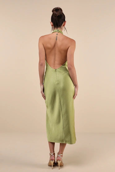 ABITO MIDI CON SCOLLO A V IN RASO CHARTREUSE BEYOND CLASSY
