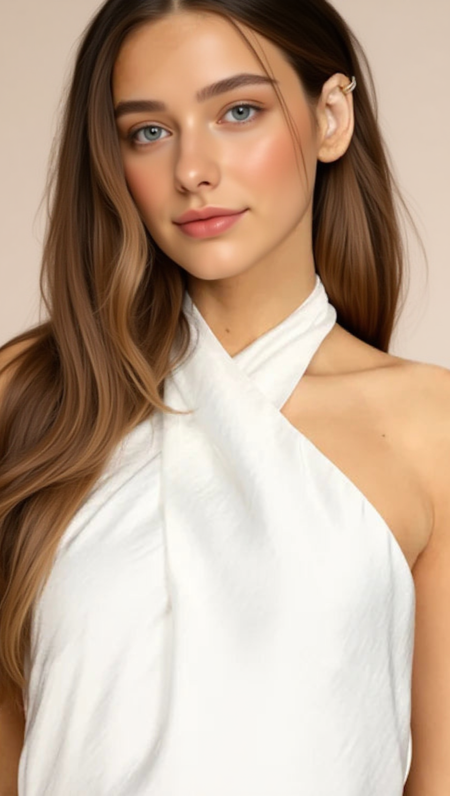 ABITO MIDI CON SCOLLO A V E SCOLLO A V IN RASO BIANCO BEYOND CLASSY