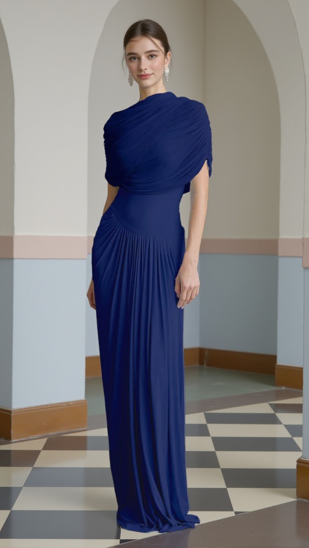 AIIZIE AAKIFA ASYMMETRIC DRAPED MAXI DRESS IN NAVY BLUE - product image