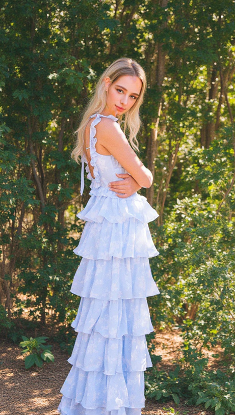 ABITO LUNGO CON BRETELLE AZZURRO