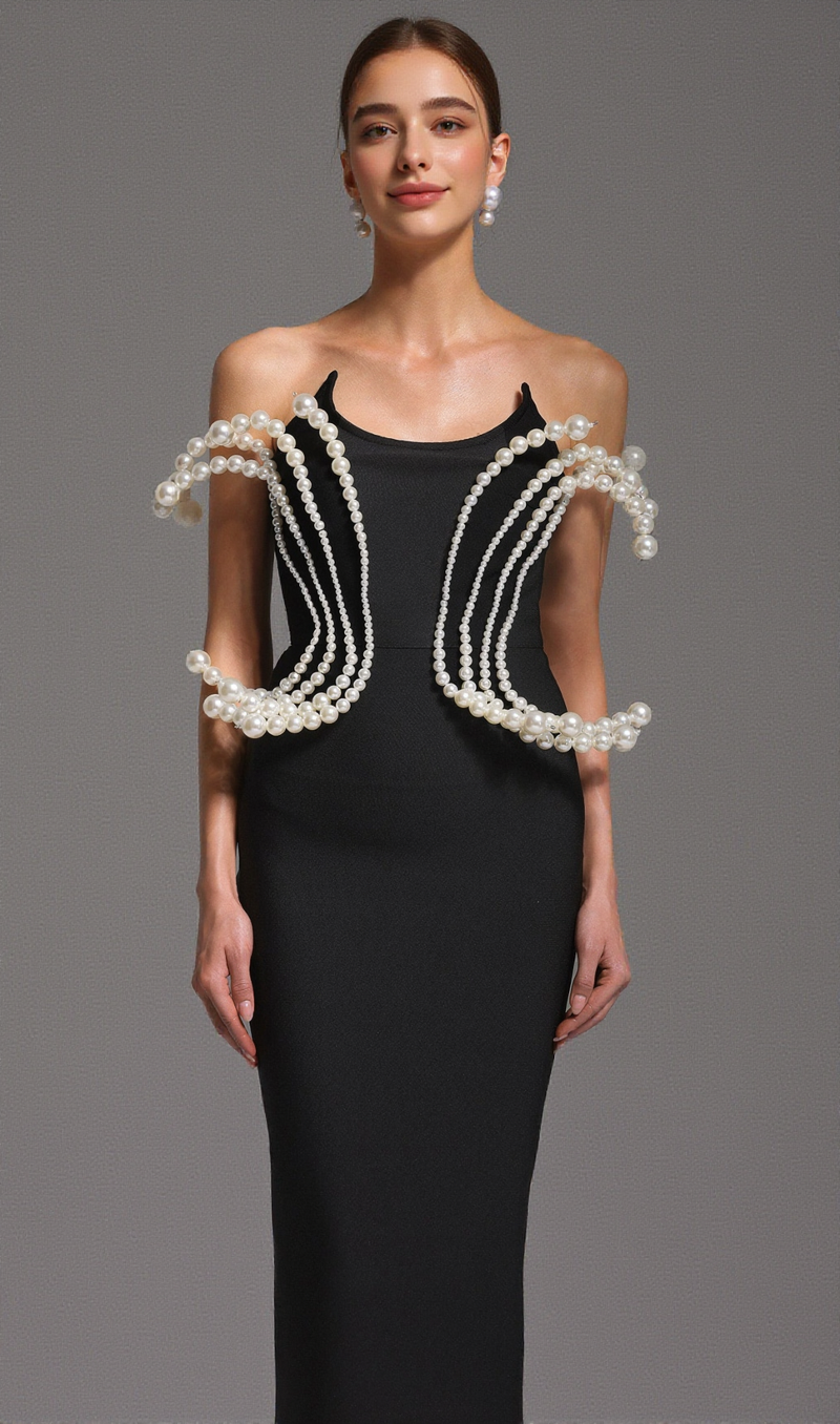 tiffany Pearl Bandage Sleeveless Maxi Dress in black