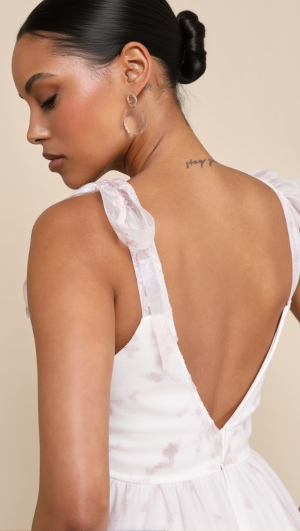 AIIZIE FLORAL EMBROIDERED TIE-STRAP MIDI DRESS IN WHITE - product image