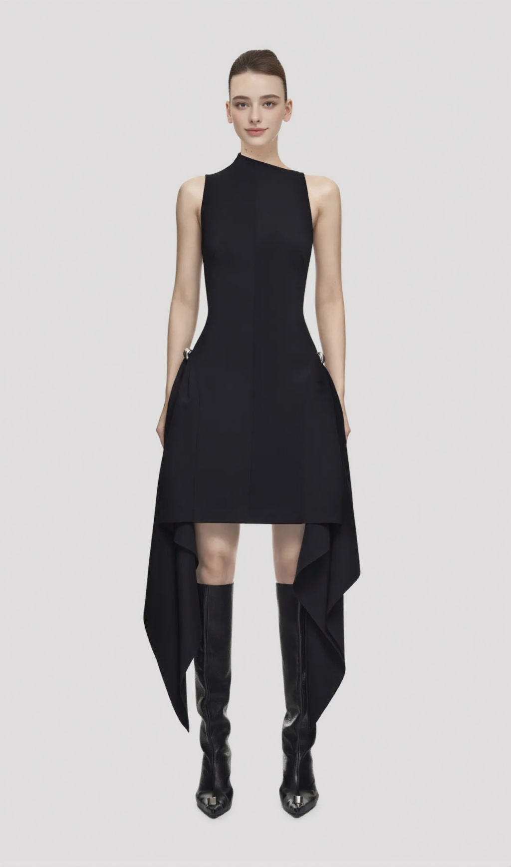 AMATO SLEEVELESS FRINGE MINI DRESS IN BLACK