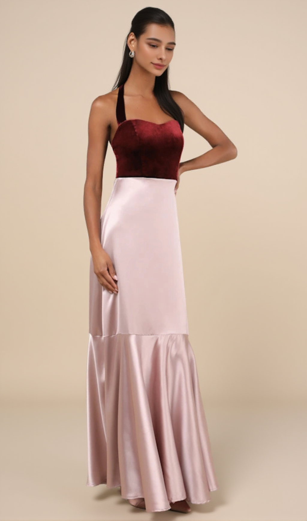 MESMERIZING IMPRESSION MAUVE PINK MIXED MEDIA HALTER MAXI DRESS LULUS