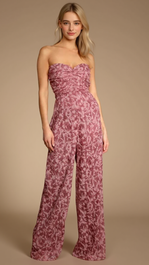 AIIZIE ORGANZA RUCHED STRAPLESS WIDE-LEG JUMPSUIT - product image
