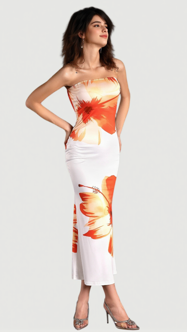AIIZIE SARRIDES STRAPLESS PRINT MIDI DRESS - product image