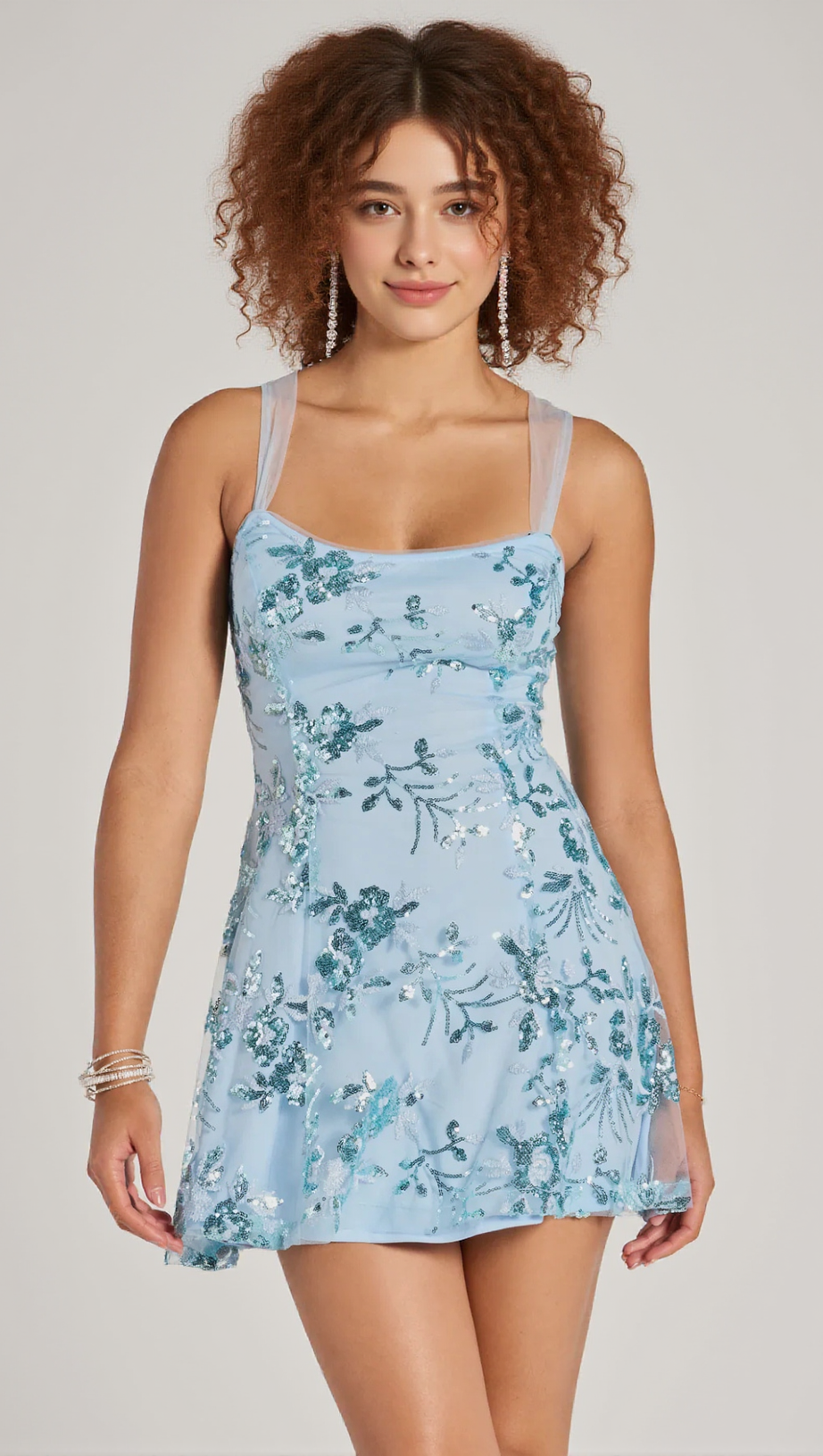 ABITO CORTO IN TULLE CON LACCI E PAILLETTES FLOREALI PRETTY ELEGANCE