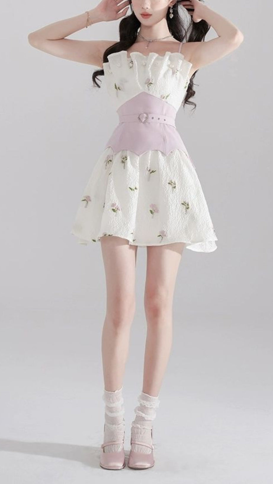 EMBROIDERED JACQUARD MINI DRESS IN WHITE