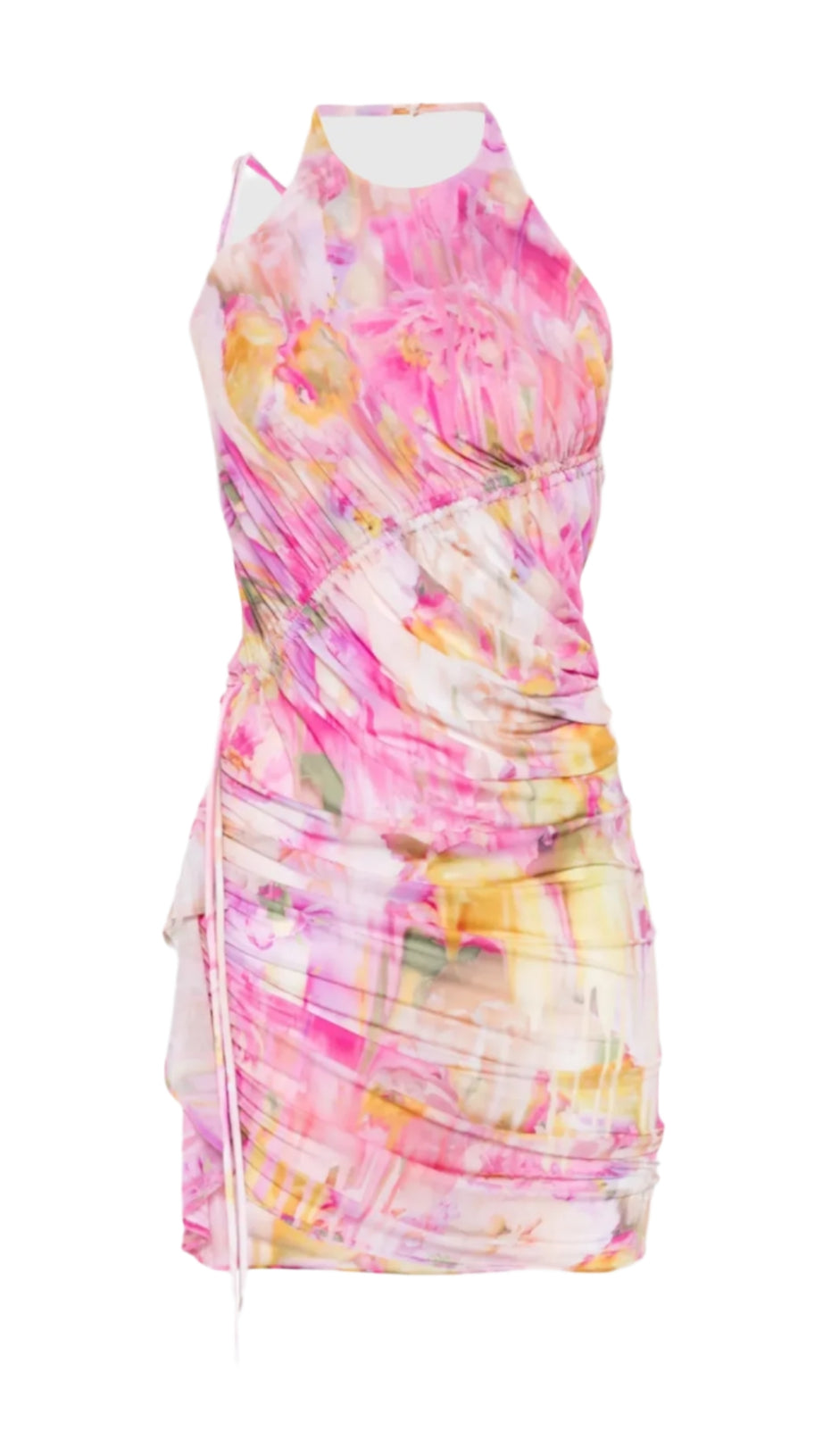 LUDEMA FLORAL PRINT HALTER RUCHED MINI DRESS