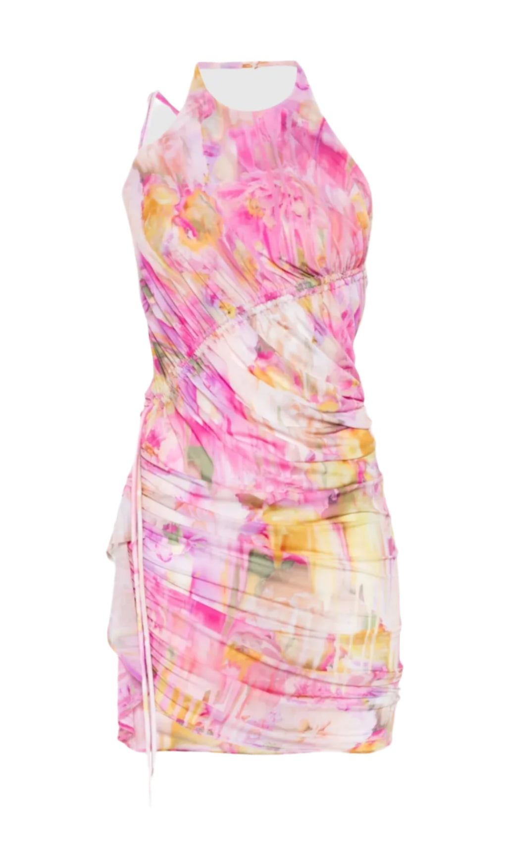 LUDEMA FLORAL PRINT HALTER RUCHED MINI DRESS