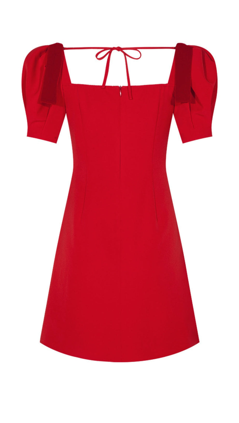 VELVET TIERED PUFF SLEEVE MINI DRESS IN RED