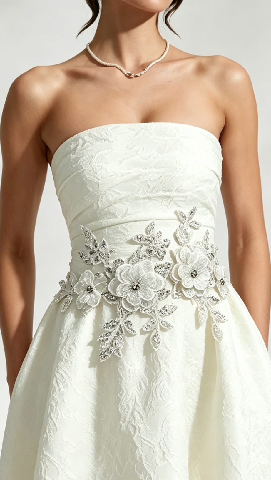 Lace Flower Embroidery Saoirse Midi Dress - Ivory